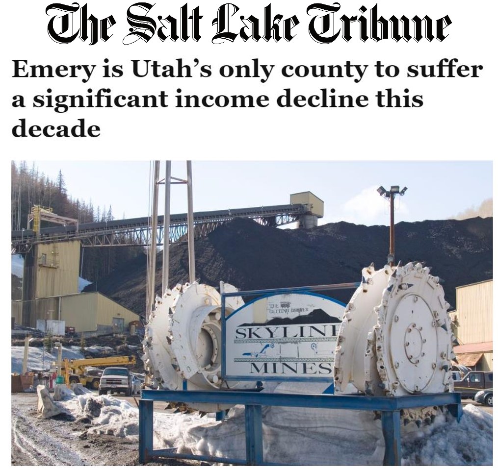 A Salt Lake Tribune News Headline featuring Emery County's Skyline Mines