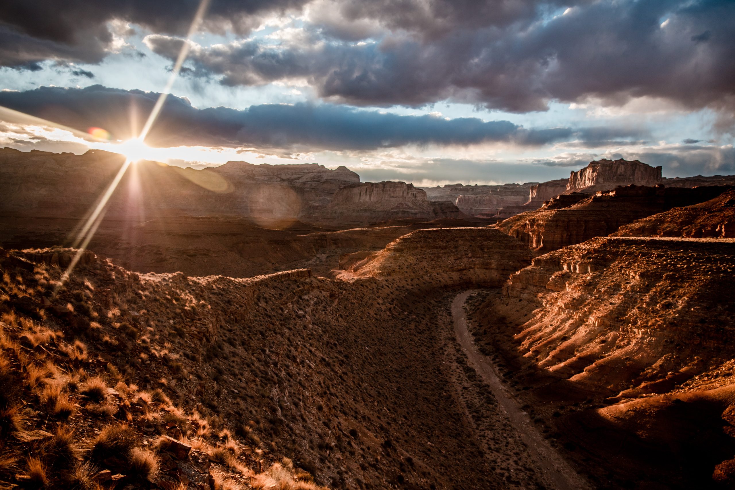 Central Utah Red Rock Formations with the Sun Shining Through The Clouds